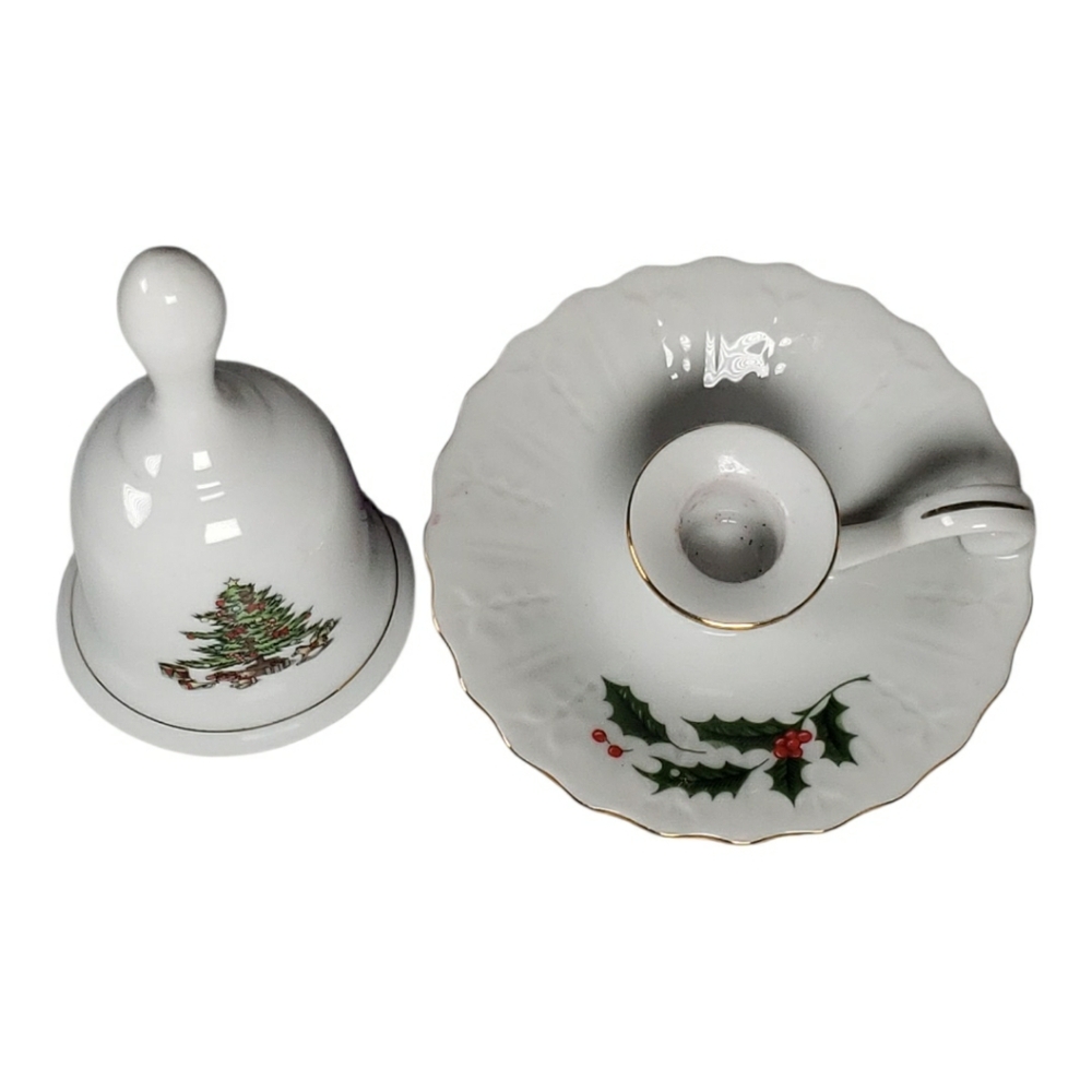 Vintage Japan Porcelan Holiday Hostess Bell Christmas Candle Holder Two Pieces